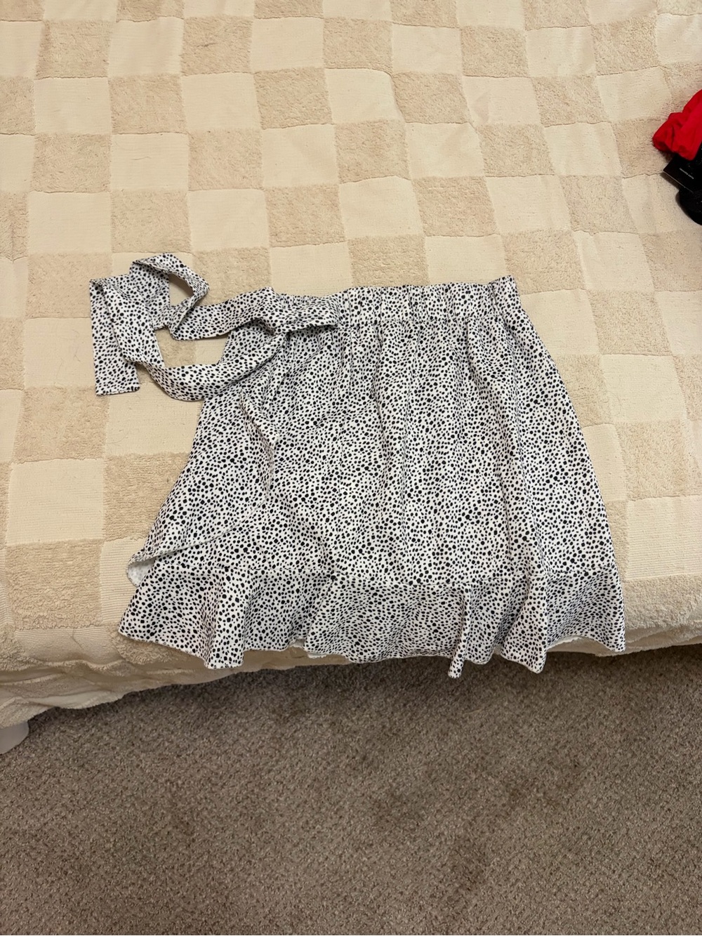 SHEIN White Mini Skirt with Black Dot Ruffle Hem